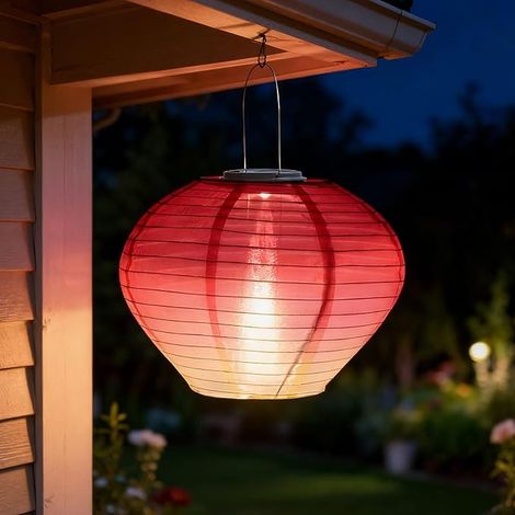 Lot de 2 lampions solaires d'extérieur résistants aux intempéries - 30 cm - Lampions solaires à LED pour l'extérieur - Résistant aux intempéries - Lanterne solaire suspendue - Pour jardin, balcon (1/5)