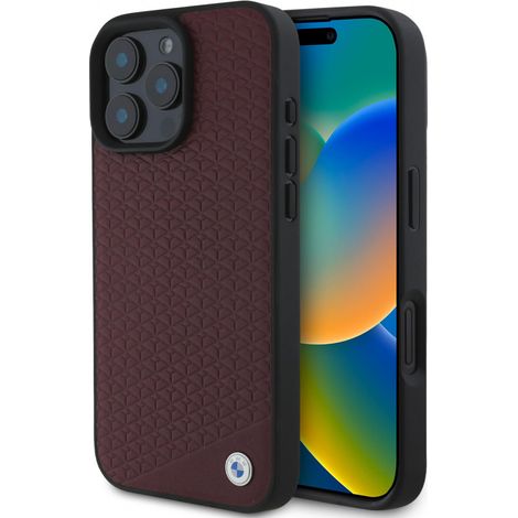 Coque rigide rouge BMW BMHMP16X23RDDR pour iPhone 16 Pro Max 6,9" avec logo diamant en métal et MagSafe