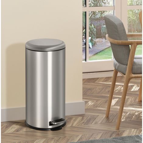 Cubo de basura con pedal 30L acero inoxidable OKMYHOME (1/4)