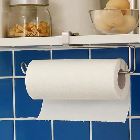 (M) Porte-rouleau de papier essuie-tout mural en acier inoxydable, sans perçage, adhésif, pour cuisine et salle de bain, distributeur sous meuble (1/5)