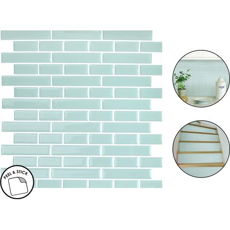 4 Sea Glass Backsplash Tiles Peel & Stick 4pcs Teal Blue Home Wall Stickers