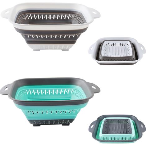 Colador plegable de silicona, colador de cocina plegable, colador retráctil, colador plegable para camping - 2 piezas (blanco, gris y verde claro) (1/5)