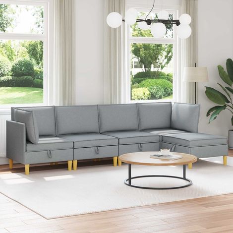 vidaXL Modular Sofa Set mit Stauraum 5 pcs Hellgrau Stoff (1/5)