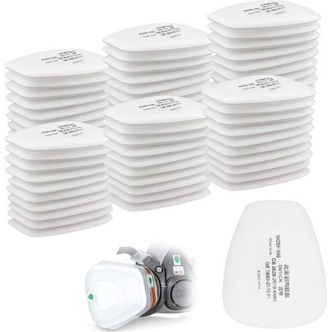 Pair Lot de 60 filtres en coton 3M, filtre pour masque complet, filtre à insertion 5n11 CN, filtre en coton pour filtres 6000, 6200, 6800, 7501, 7502, FF402 (blanc)
