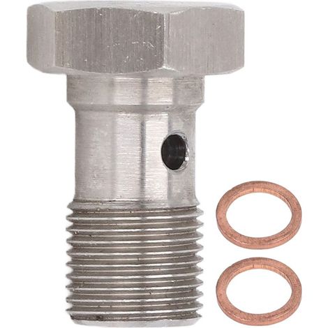 Tornillo banjo simple, rosca métrica M12 x 1.0, adaptador de extremo de tubería de freno de un solo orificio con arandelas para líneas de embrague. (1/5)