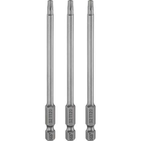 3Pcs Embout Tournevis Torx TT20 1/4" Hex Tige Long 4.33" (110mm) (1/5)