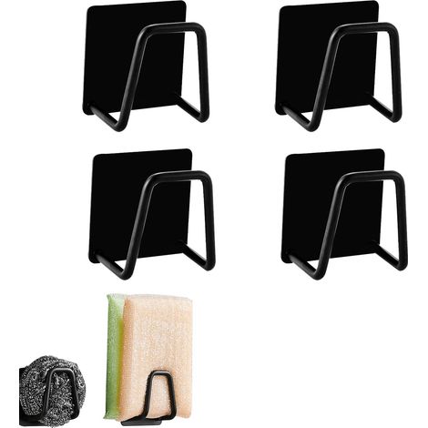 Porte éponge évier Cuisine INOX - Auto-Adhésifs pour Brosser, Torchon, 4 Pièces, Le Noir (1/5)