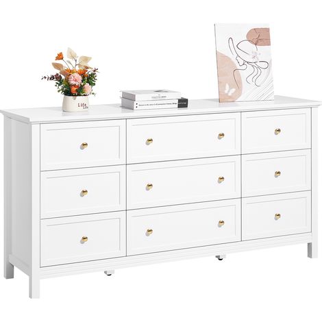 VEVOR Cassettiera a 9 Cassetti 39,9 x 149,9 x 78,7 cm Cassettiera in Legno con Meccanismo Scorrevole e Antiribaltamento, Porta TV Organizzatore per Soggiorno, Corridoio, Camera da Letto, Bianco