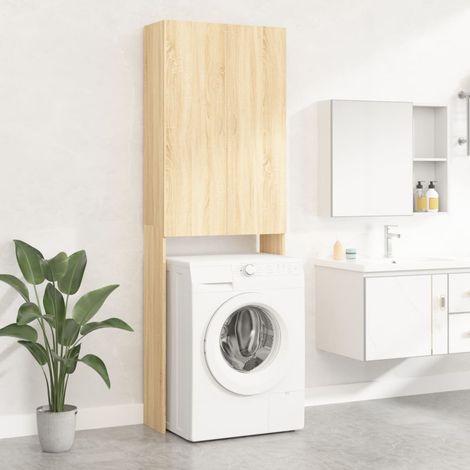 Armoire Meuble pour machine à laver,meuble de Salle de Bain Chêne sonoma 64x25,5x190 cm -QS37723 (1/5)