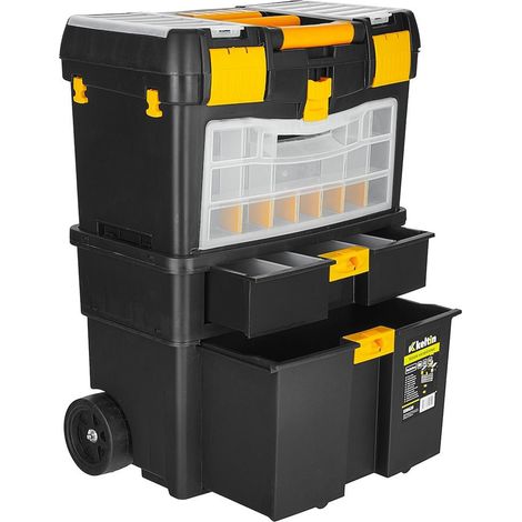 Chariot à outils modulable avec tiroirs et compartiments 3 niveaux 2 Tiroirs