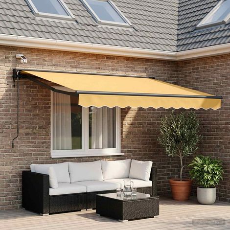 Store banne rétractable électrique semi-coffre pour terrasse et jardin Sable 3,5 x 2,5 m - PANGIVO (1/5)