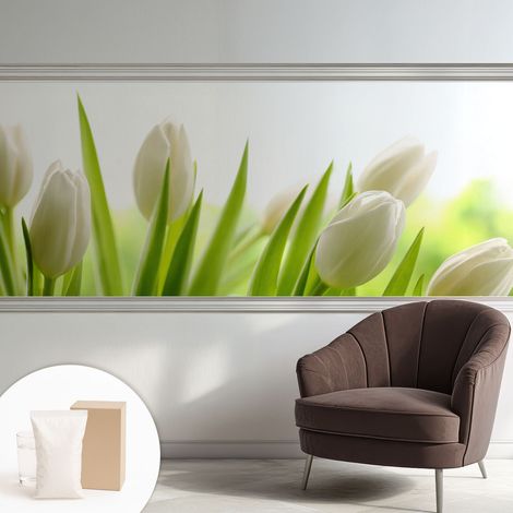 Carta Da Parati - Mural - Con Sala Da Pranzo - Camera Da Letto - Cameretta - Con Colla Gratuita tulipani bianchi 250x104 cm (1/5)