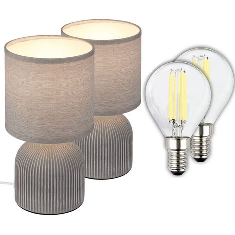Keramik Tischleuchte Grau Ø15cm inkl. 2x E14 EEK A LED 2,5W 3000K