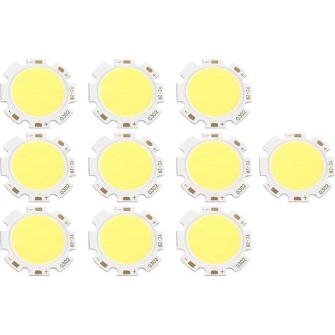 10 pièces 3W puce LED blanc chaud/blanc naturel/ampoule blanche haute puissance lampe à économie d'énergie puce plaque en aluminium ronde COB puce LED(Blanc 6500K) (1/5)