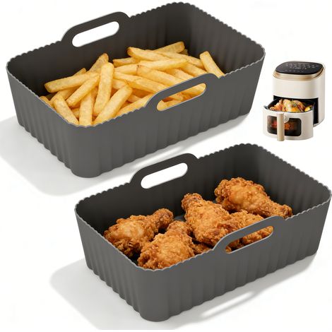 Moules silicone air fryer 2 pièces 20x14x7 cm, paniers réutilisables antiadhésifs pour Ninja AF300 AF400, gris (1/5)
