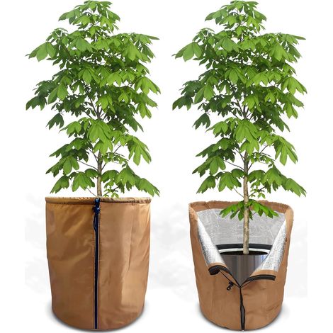 Thermo Topfschutz für Pflanzen – Frostschutz für Pflanzkübel, Winterschutz mit Kordelzug, Pflanzenschutz Winter für Topfpflanzen, Wiederverwendbar, Schutz vor Kälte und Nässe (2PCS (45X50 cm))