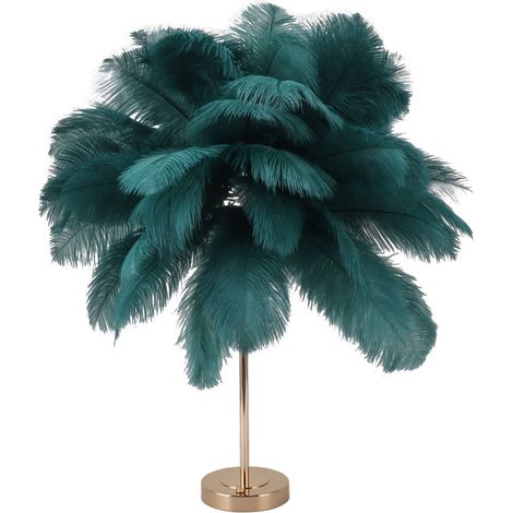 Lampe de table en plumes, 3 couleurs, gradation tactile, prise USB, romantique et moderne, lampe de chevet vert foncé (1/5)