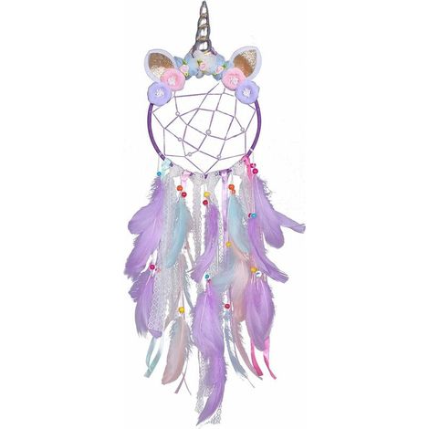 Children's Dream Catcher, Unicorn Dream Catcher Dream Catcher with Feathers for Girls Bedroom Hanging Wall Decor (Pink) (1/5)