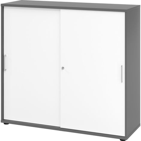 bümö Schiebetürenschrank office - 2 Ordnerhöhen   Graphit/Ahorn