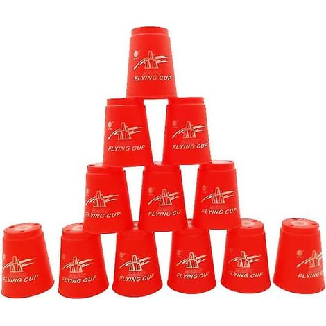 Speed Stacks Jeu officiel de stacking sportif - 12 gobelets pour l'entraînement de vitesse, les voyages et les soirées (Rouge) (1/5)