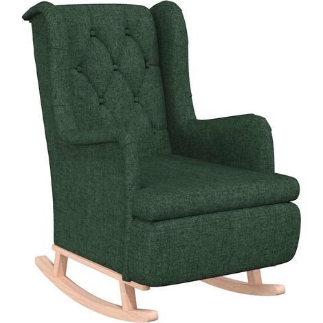 Maison Exclusive - Poltrona Gambe a Dondolo Legno di Gomma Verde Scuro in Tessuto (1/5)
