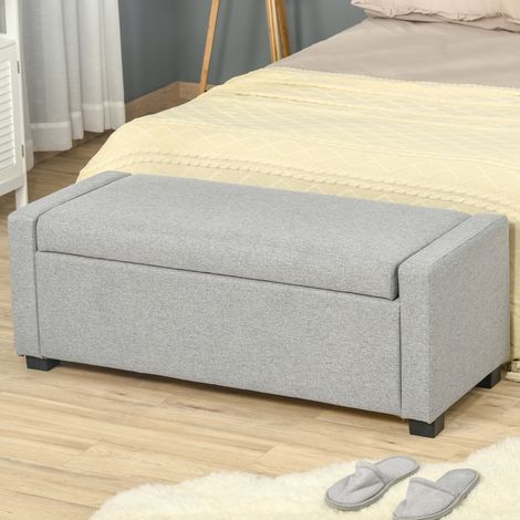 Banquette rembourrée avec coffre de rangement - multifonction comme bout de banquette d’entrée - tissu gris - design moderne - 120x50x44cm