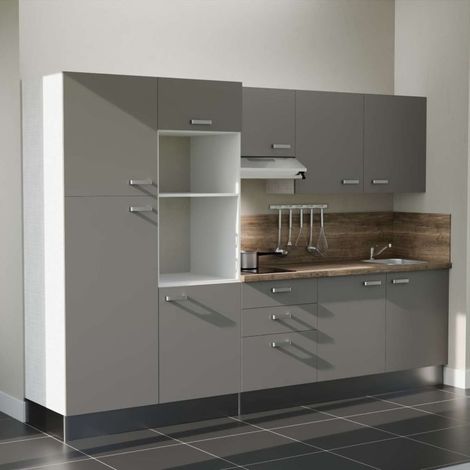 Kochnischen K46L-PT - 300 cm - Laminatplan, spüle Edelstahl, - Graue Front - Laminatplatte aus Holz - Kredenzen ja + Haushaltsgeräte Edelstahl (1/5)