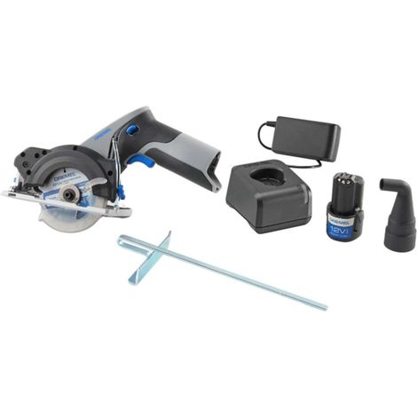 Dremel Blueprint 12V sierra circular compacta sin cable con motor sin escobillas, con guía de línea láser, guía para cortes en bisel, 1x hoja de sierra circular multi-material, guía de corte al hilo (1/2)