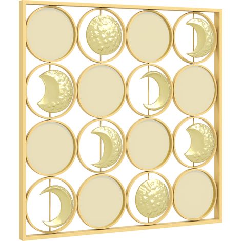 Décoration murale métal phases lunaires multidirectionnelle 16 disques doré