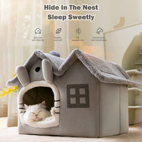 Lit pour chat en peluche ultra doux pour chats d'intérieur, soulage la pression musculaire et articulaire, design privé confortable, coussin doux amovible, antidérapant, confort pour animaux de compag (1/5)