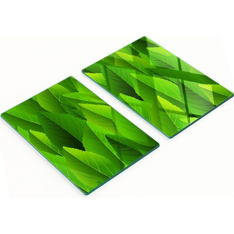 Tablas decorativas de cristal para cortar y servir con dise帽o de hojas verdes, 2x40x52 cm.