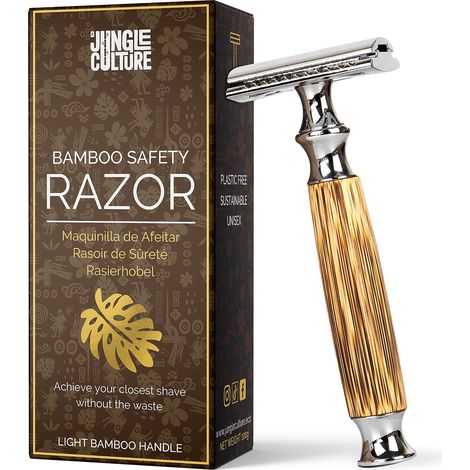 Rasoir de Sécurité en Bambou - Rasoir de Sûreté & Sac de Rangement - Rasoir Homme et Femme - Rasage Manuel Visage & Corps - Traditionnel Pour Barbe - Respectueux de l’environnement (1/5)