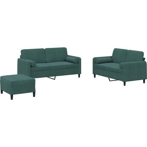 vidaXL Set di Divani 3 pz con Cuscini Verde Scuro in Velluto (1/5)