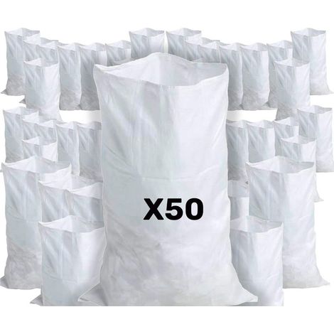 50 Sacs à Gravats, 55 x 95cm, 55kg, Résistant et Réutilisable, En polypropylène tissé blanc, Sable, Terre, Gravier, Jardinage, Chantier, Déchets de constructions (1/5)