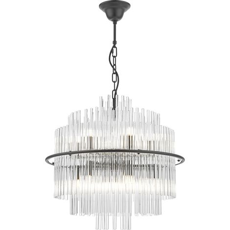 Dar Lukas Suspension Lukas à 13 lumières, noir satiné et verre (1/5)