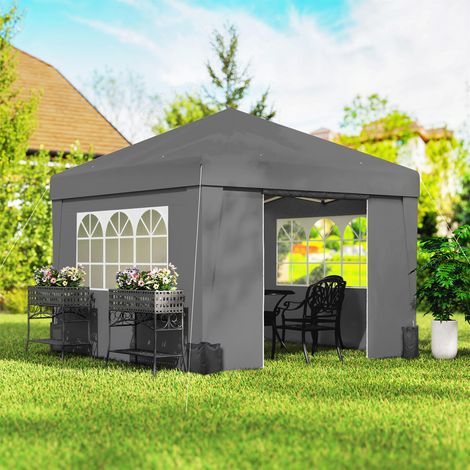 Faltbarer Gartenpavillon 3 x 3 x 2,75 m, UV-Schutz 30+, mit Fenstern, Seitenwänden und dunkelgrauer Tragetasche