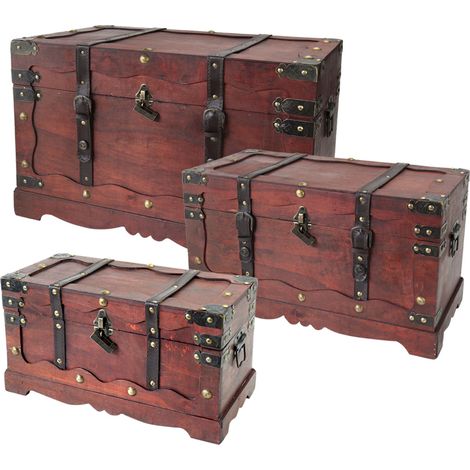 HMF 6400700 Schatztruhe aus Holz mit Schloss, 3er Set, Versch. Größen, Frankreich (1/5)