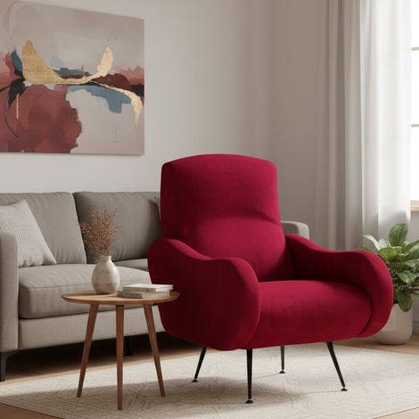 Poltrona Lasnigo, Poltroncina Braccioli, Peso Supportato 90 kg Made in Italy, Materiale Struttura in Legno, 70x100x98h cm Rosso (1/5)