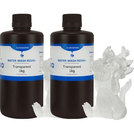 Résine d'impression 3D, fonction de lavage à l'eau, impressions de haute qualité, 2KG Transparent (1/2)