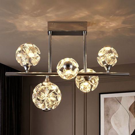 Plafoniera a LED, lampada da soffitto, lampada da soggiorno, cristallo, argento, metallo, H 46 cm (1/5)