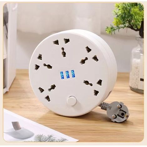 Multiprise de voyage rétractable, multiprise universelle avec plusieurs prises, longue, petite, station de charge de bureau portable pour la maison, les voyages ou le bureau (blanche) (1/5)