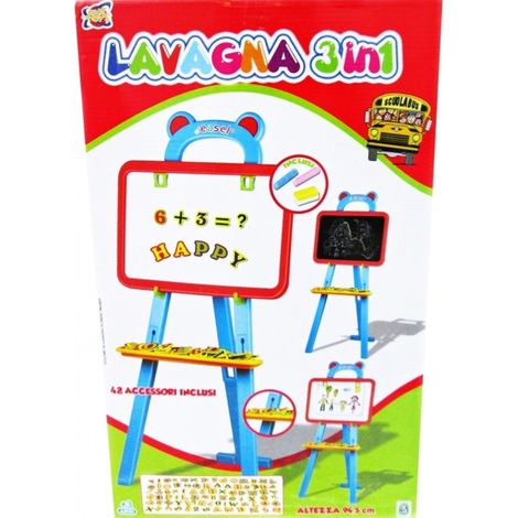 Trade Shop - Lavagna 3in1 42pz Cavalletto 94,5cm Gessetti Lettere Numeri Bambini Educativa -