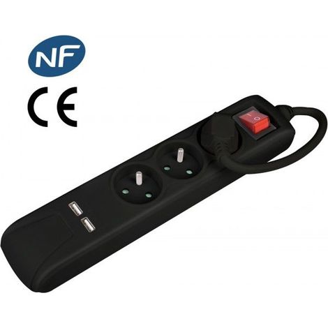 Bloc Noir 3 Prises + Interrupteur + 2 Ports Usb Noir Fnbku03 Black Pullman