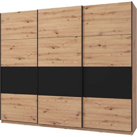 Gran Armario Miggiano, Ropero Dormitorio Colgador, 6 Estantes, Puerta Corredera, 262.5x224h cm Marrón Roble Nod.