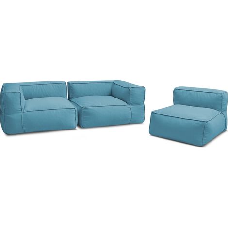 BOBOCHIC - Canapé de jardin modulable GIULIA avec bâche de protection, 2 angles et 1 chauffeuse 1 place Bleu clair (1/5)