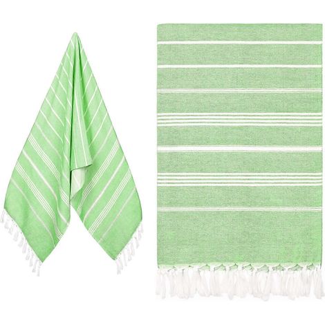 Serviette de plage en coton 180 x 90 cm - Fouta légère, douce et absorbante, idéale pour la plage, les voyages et le sauna (vert). (1/5)