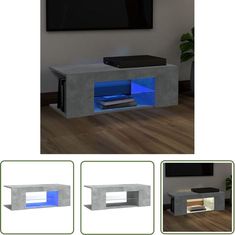 The Living Store TV-Schrank mit LED-Leuchten Betongrau 90x39x30 cm - TV Schrank - Holzwerkstoff Möbel - Betongrau Möbel - LED Beleuchtung - Wohnzimmer Dekoration (1/5)