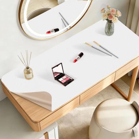Tapis en cuir pour coiffeuse, tapis de bureau blanc double face et facile à nettoyer, accessoires de toilette imperméables et anti-huile (blanc et kaki) 80 x 40 cm (1/5)