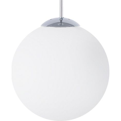 Lampadario in Metallo Argentato Piccolo Paralume Sferico in Vetro Bianco Barrow S