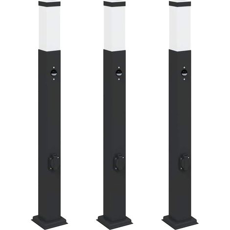 Bornes lumineuses avec capteur et prise lot de 3 80 cm noir IP44 vidaXL